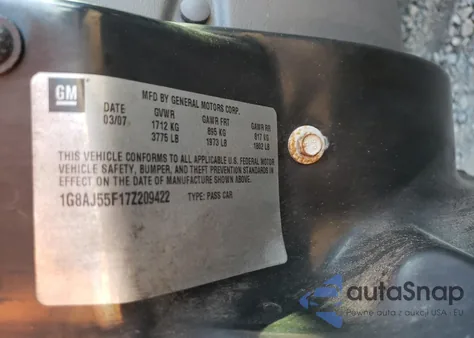 2007 Saturn Ion Level 2 from USA, damaged, VIN 1G8AJ55F17Z209422